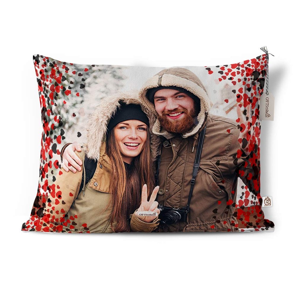 GiftsOnn Satin Printed Photo Pillow Cushion with Filler with Heart for Every Occasion & Relation (White)