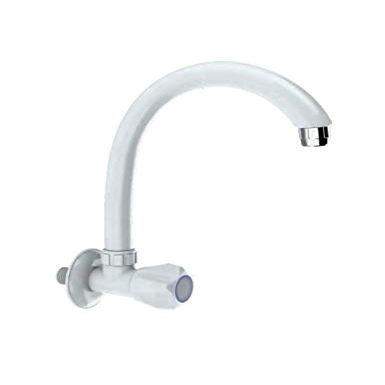 Watertec PVC Wall Mounted Long Sink Tap ( White ) Glossy