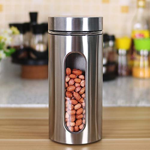 Femora Oval Shape Glass Window Jars |Steel Body See Through Window Jar | 1 Year Warranty | Airtght | Jars for Snacks, Fry Food, Masala, Spice, Pickles, Cookies | 1300 ML | Set Of 1 | Silver