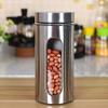 Femora Oval Shape Glass Window Jars |Steel Body See Through Window Jar | 1 Year Warranty | Airtght | Jars for Snacks, Fry Food, Masala, Spice, Pickles, Cookies | 1300 ML | Set Of 1 | Silver view 1