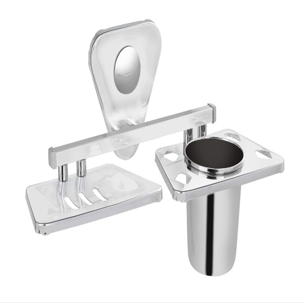 iSTAR Square Stainless Steel Chrome Finish Sleek Design Soap Holder/Soap Dish with Tumbler/Toothbrush Holder (Silver Pack of 1)