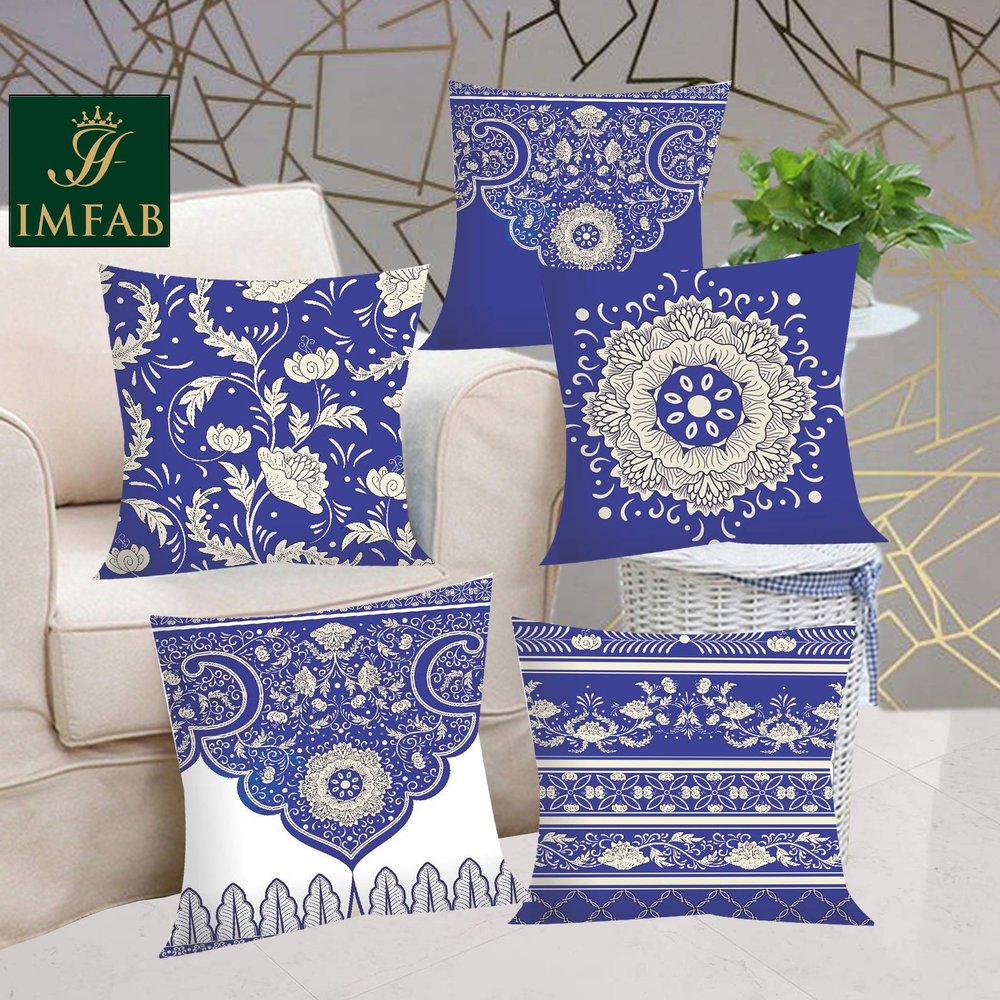 IMFAB Digital Printed Canvas Cotton Cushion Covers 12X12 inches (Set of 5 pcs)