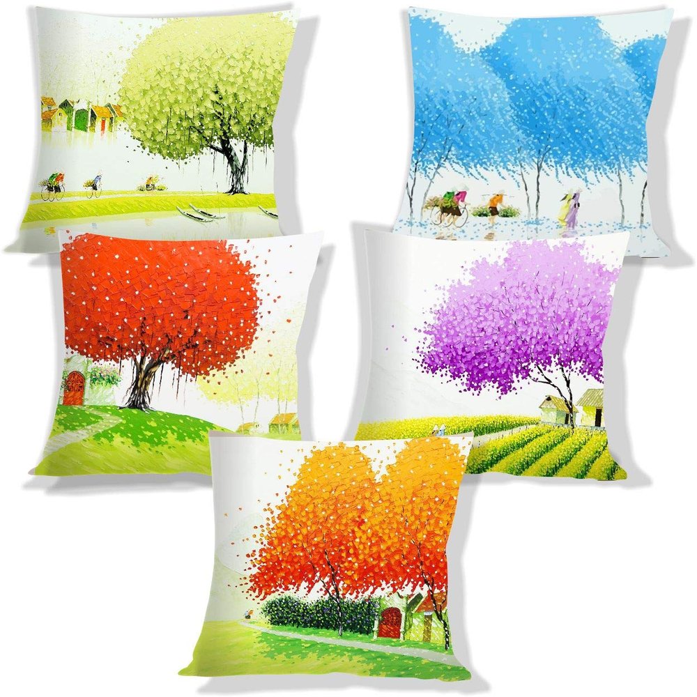 IMFAB Digital Printed Canvas Cotton Cushion Covers 12X12 inches (Set of 5 pcs)