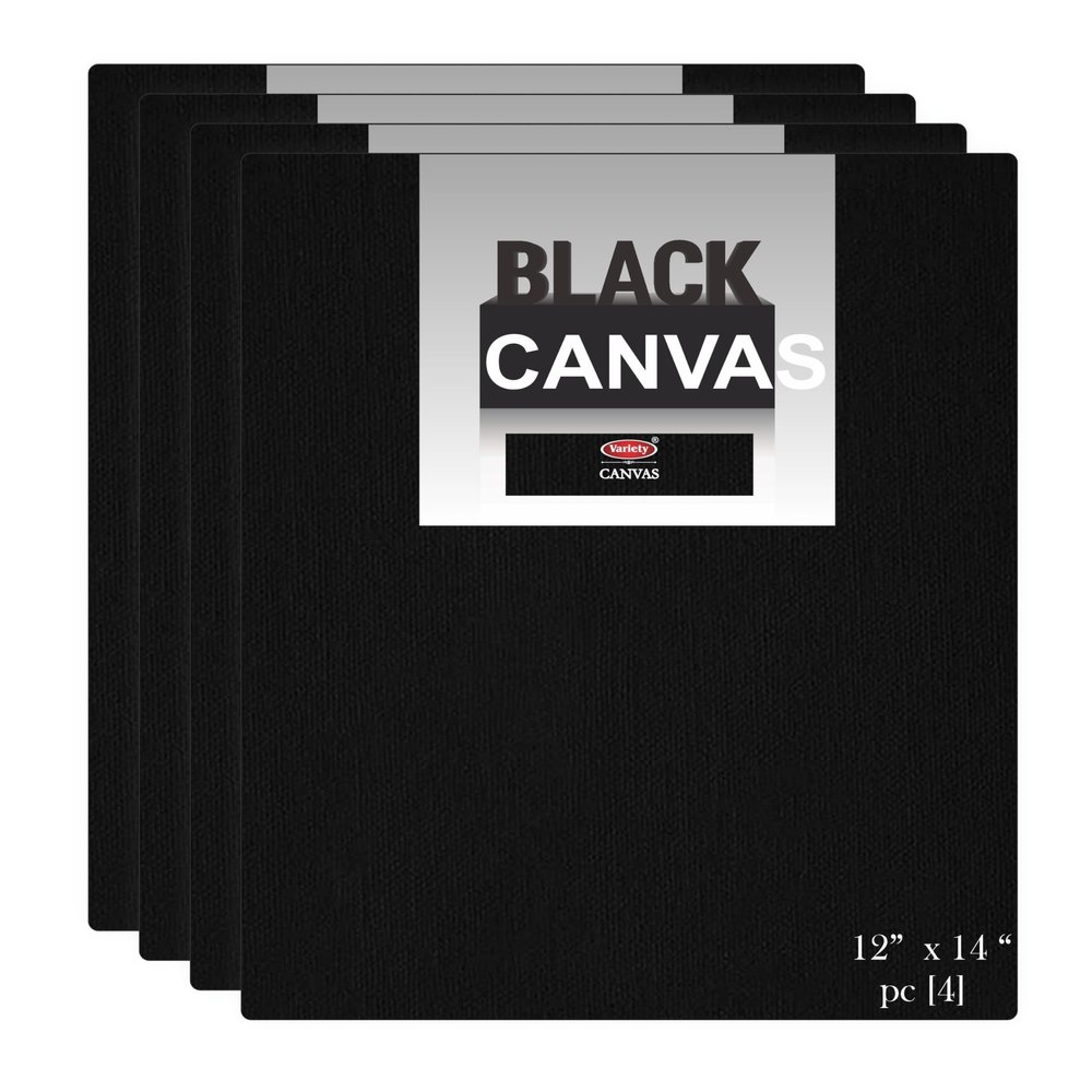 Variety Canvas Fine Grain 100% Cotton Canvas 7oz Primed Board (Black, 12X14 [Set of 4])