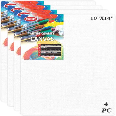 Variety Canvas Fine Grain 100% Cotton Canvas 7oz Primed Board (Pure White, 10X14 [Set of 4])