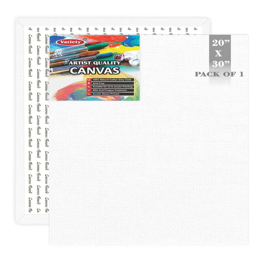 Variety Canvas Fine Grain 100% Cotton Canvas 7oz Primed Board (Pure White, 20X30 [Pack of 1])