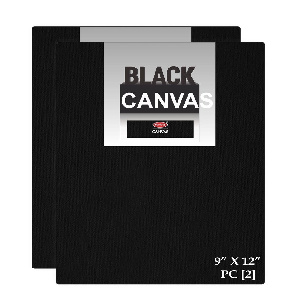 Variety Canvas Fine Grain 100% Cotton Canvas 7oz Primed Board (Black, 9X12 [Set of 2])