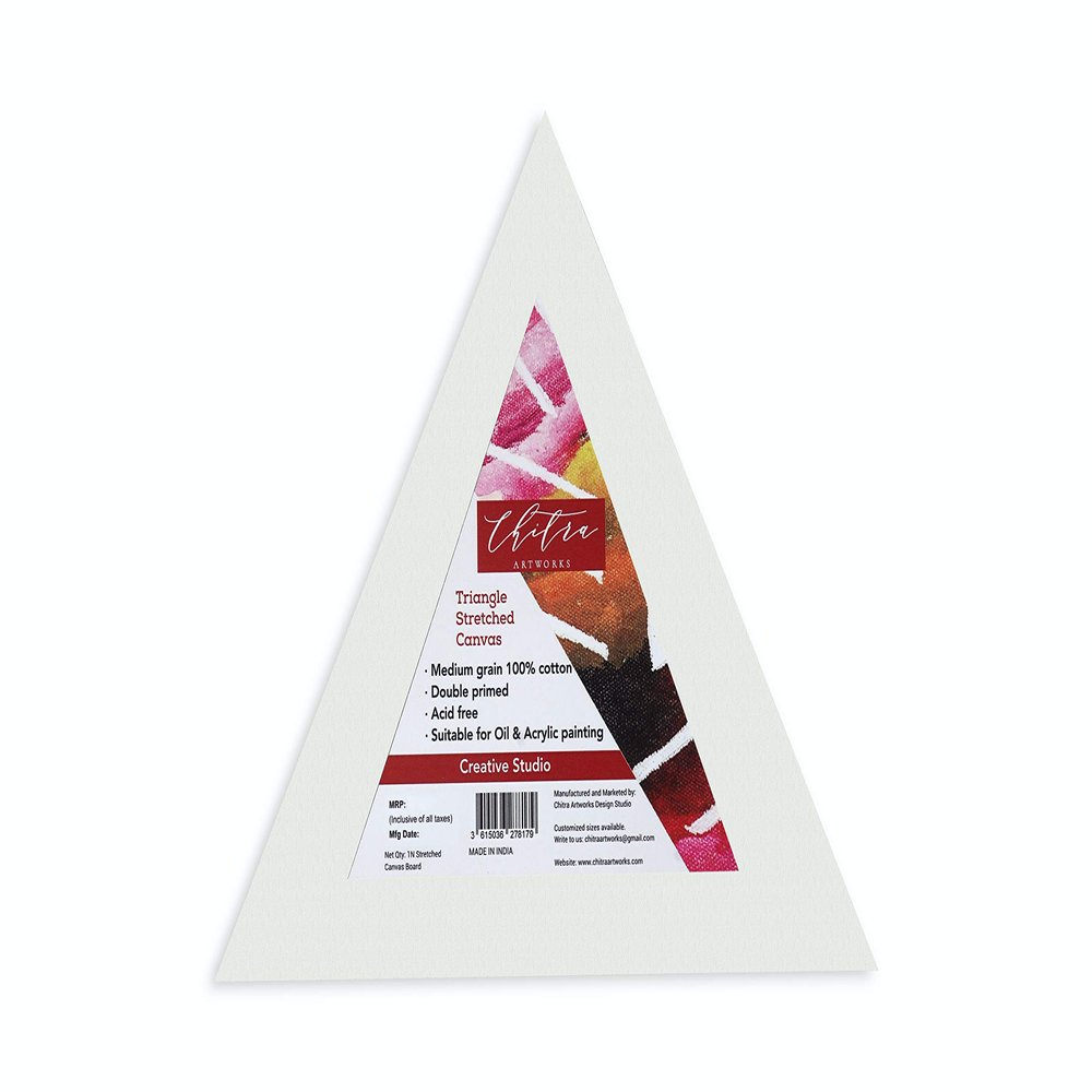 Chitra Artworks Premium Quality Primed Cotton Pre-Stretched 8 Inch Triangle Canvas Board with Wooden Frame | Durable Artist Canvas for Painting, Drawing, Acrylic & Oil Colors | Ready to Use