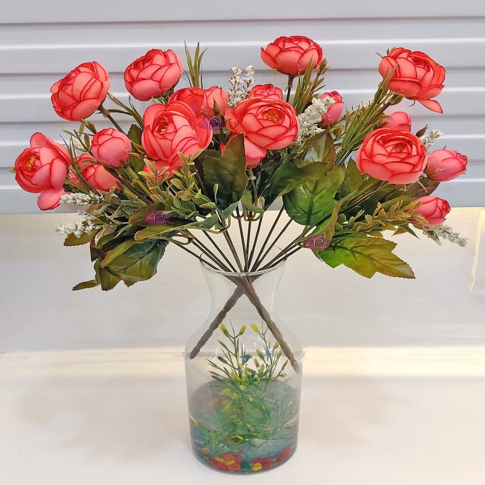ARTSY Artificial Flowers for Vase Home Decoration Rose Flower Bunch Dry Cut Finish, Combo, Pack of 2 Pieces, Red