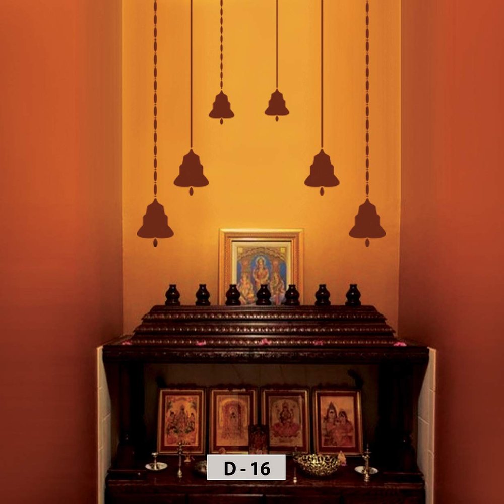 Design In Reusable Pooja Bell Print Wall Stencil Painting for Pooja Room, D-16