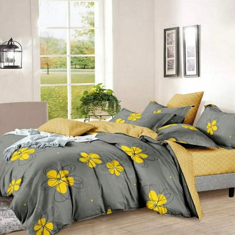 Ajju Fab Luxury Trends 100% Cotton 160 TC Flower Printed Double Bedsheet with 2 King Size Pillow Covers, (90X90 Inches, Light Grey & Pink)