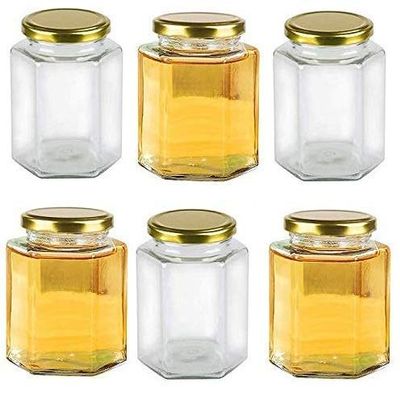 Wellxo -Pack of (6) Hexagon Shape Glass Jar and Container (500 ml) with Rust Proof Air Tight Lid