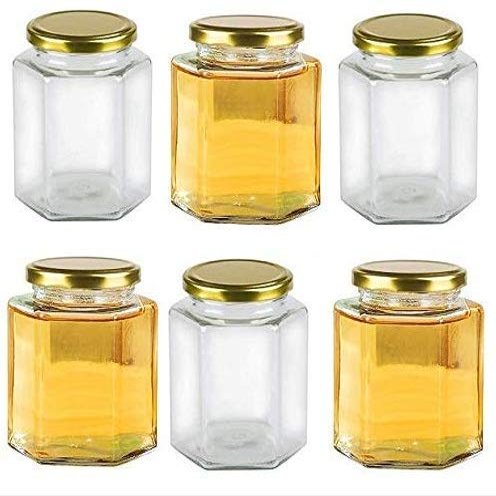Wellxo -Pack of (6) Hexagon Shape Glass Jar and Container (500 ml) with Rust Proof Air Tight Lid