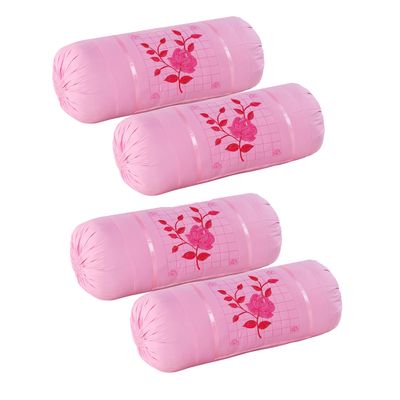 Rj Products Cotton Bolster Cover Set of 2 Piece Beautiful Rose Embroidery - Maroon Color (Pink_4piece)
