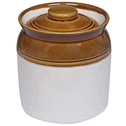 JGS Cream Pottery Hand Painted Dining Accessories Cornichon Crockery Pulses Dry Fruit Pickle Storage Jar For Kitchen (750 Gm)