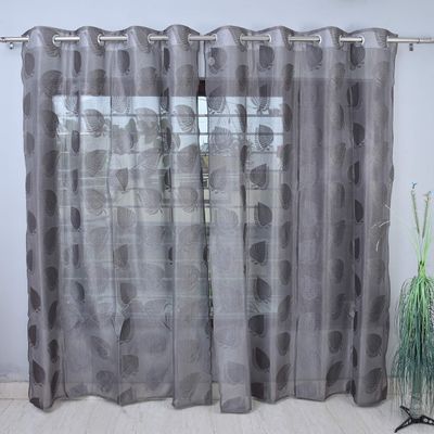 Homefab India Sheer Long Door Curtain - Semi Transparent, Eyelet, Polyester Curtain (9ft, Grey) -1 Piece
