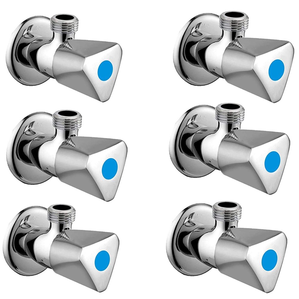SPAZIO Jazz Angle Valve Brass Disc Stop Cock for Bathroom Taps, Geyser and Wash Basin Connection with Flange (Chrome Finish, 6-Pieces)