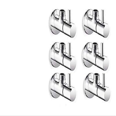 SPAZIO Turbo Angle Valve Brass Disc Stop Cock for Bathroom Taps, Geyser and Wash Basin Connection with Flange (Chrome Finish, 6-Pieces)