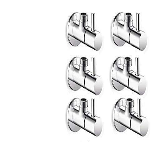 SPAZIO Turbo Angle Valve Brass Disc Stop Cock for Bathroom Taps, Geyser and Wash Basin Connection with Flange (Chrome Finish, 6-Pieces)