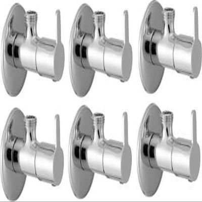 SPAZIO Flora SS Angle Valve Brass Disc Stop Cock for Bathroom Taps, Geyser and Wash Basin Connection with Flange (Chrome Finish, 6-Pieces)