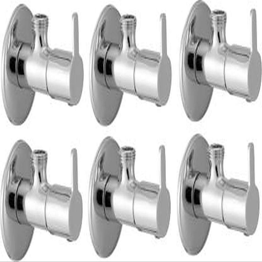 SPAZIO Flora SS Angle Valve Brass Disc Stop Cock for Bathroom Taps, Geyser and Wash Basin Connection with Flange (Chrome Finish, 6-Pieces)