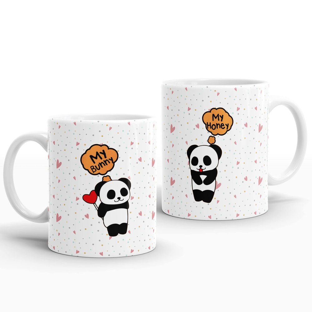 Gift Arcadia Ceramic Honey Bunny Cute Panda Coffee Mug - 2 Pieces, White, 330ml (A208)