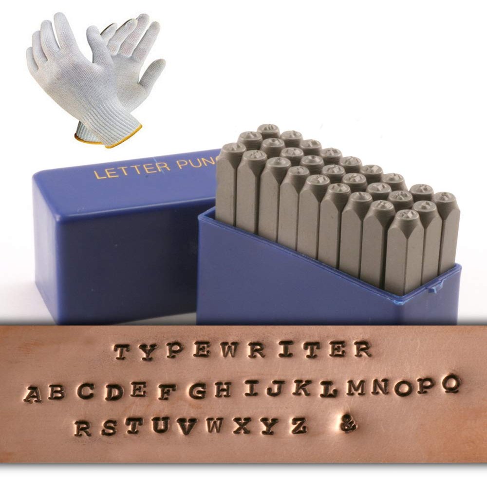 Digital Craft 1/8" (3.17MM) Steel Die Metal Stamping Kit Letter Alphabet Punch Tool Set for DIY Jewelry, Metal, Leather Logo Stamping with Safety Hand Gloves