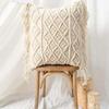 Party Stuff Knitted Cushion Cover Cotton Macrame 16 inch 200 TC, Hand-Woven for Living Room, Sofa, Inner Lining, Side Tassels, UV Thread (Square, Off-White, Pack of 1) view 2