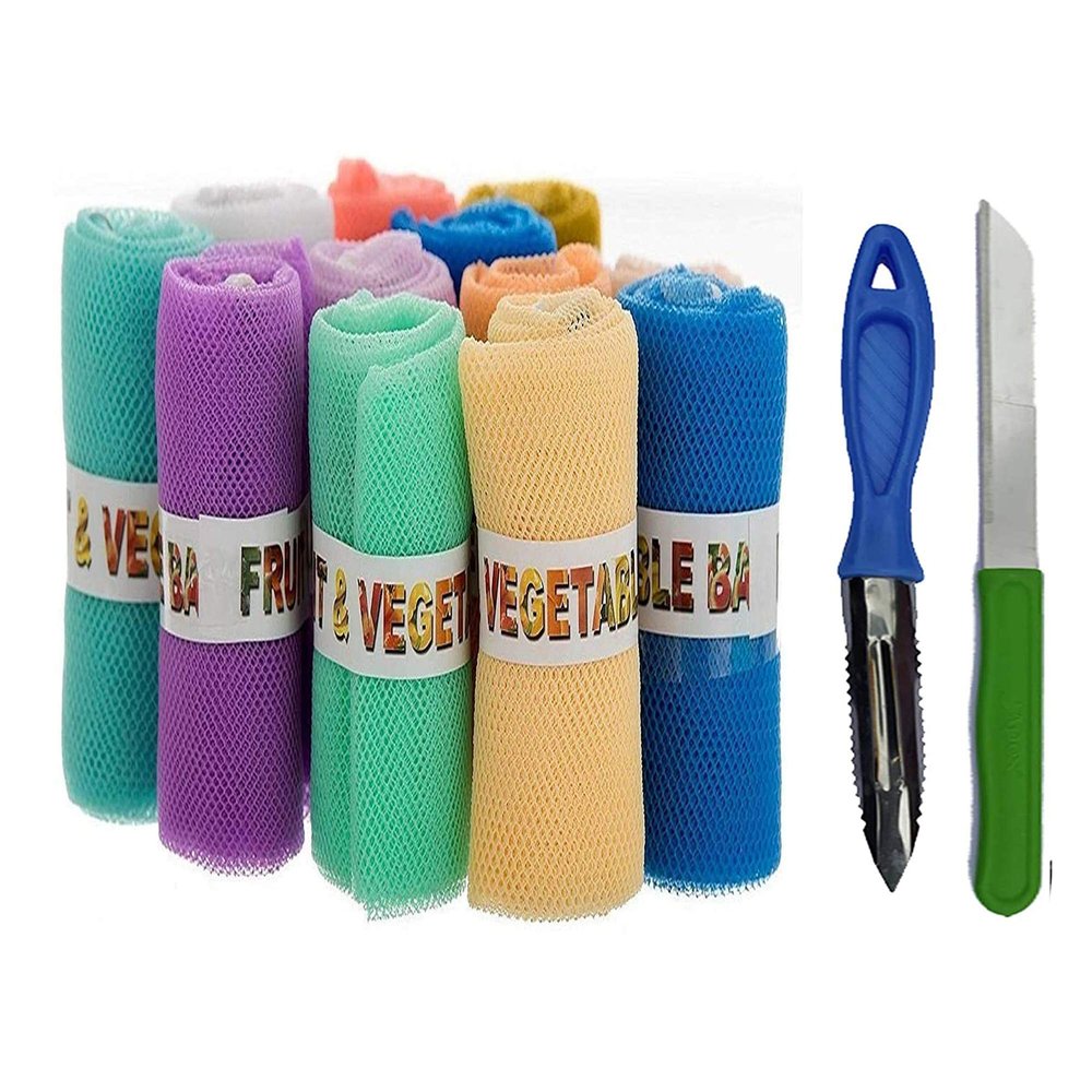 MESH MASTERS Vegetable Storage Net Bag_Fruits Net Bag_Multiple Storage Net Pack of 6 with Knife_Peeler MM02