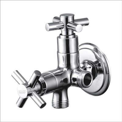 SPAZIO Lybra Brass Two Way Angle Valve Bathroom Faucets Taps and Faucet Angular Stop Cock Wash Basin for Geyser Tap, Chrome Plated