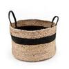 pepme Jute Basket, Planter Basket for Home, Photoshoot, Multi-Purpose Storage Bag for Bathroom Living Room Laundry & Toys (Black Strip, Handle, 10 inch) view 2