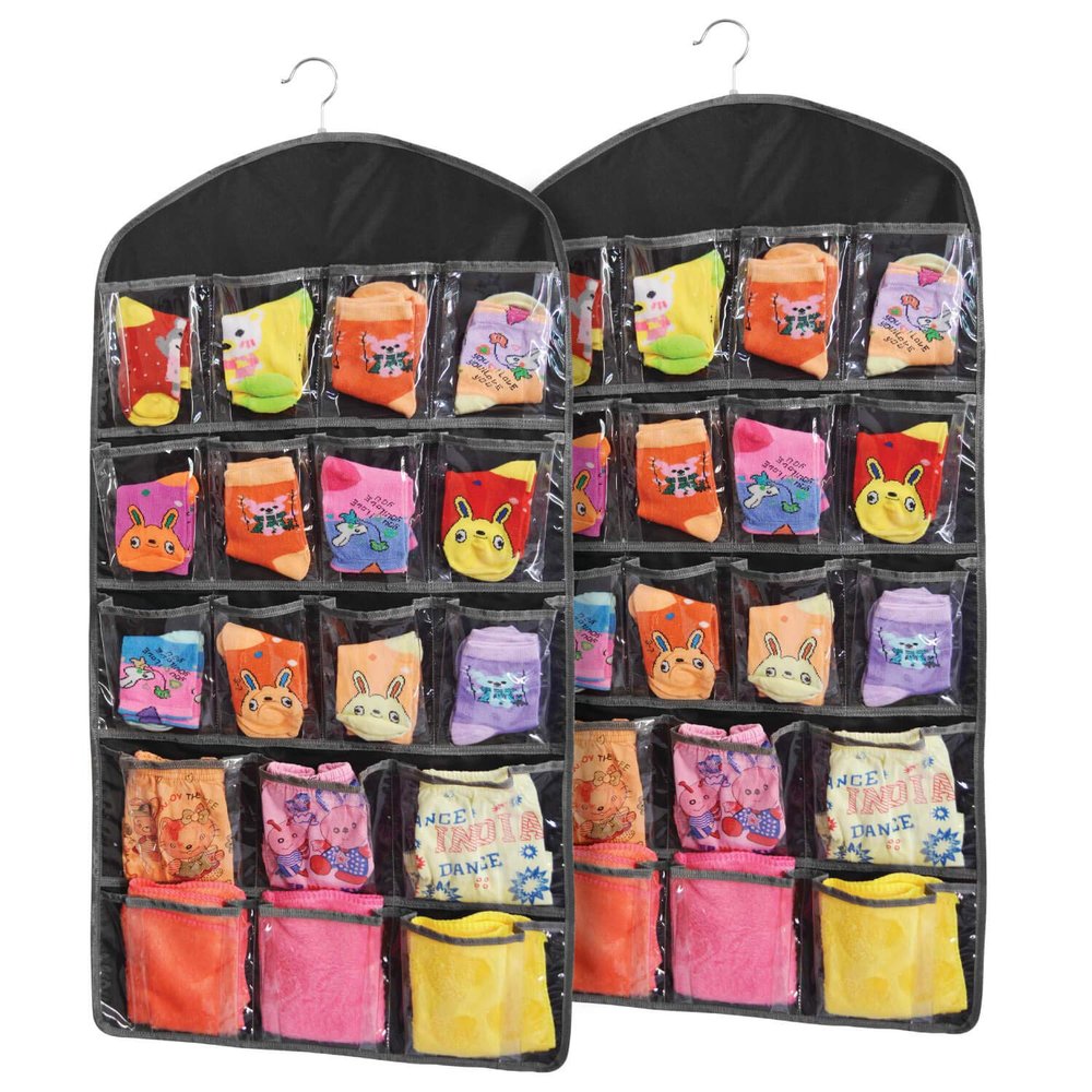 FATMUG Multipurpose Socks Organizer for Wardrobe Closet Almirah hanging storage - Black (Set of 2)