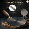 RBY 11 Inch (28 CM) Pure Iron Tawa for Dosa, Uttapam, Chilla, Roti, Chapati, Paratha, Gas & Induction Compatible Handmade Dosa Tava Strong Riveted Wooden Handle, Metal Spoon Friendly view 3