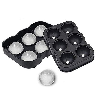 VIRZA TRADE Flexible Hot Silicone Spherical 6 Round Ball Ice Cube Tray Maker Mold with Lid Perfect Ice Spheres for Whiskey Lovers Cocktails (6 Section)