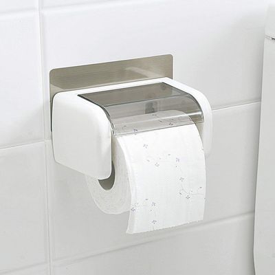 YOGI Store Magic Sticker Series Self Glass and Metal Bathroom Toilet Tissue Paper Roll Holder Dispenser (White)