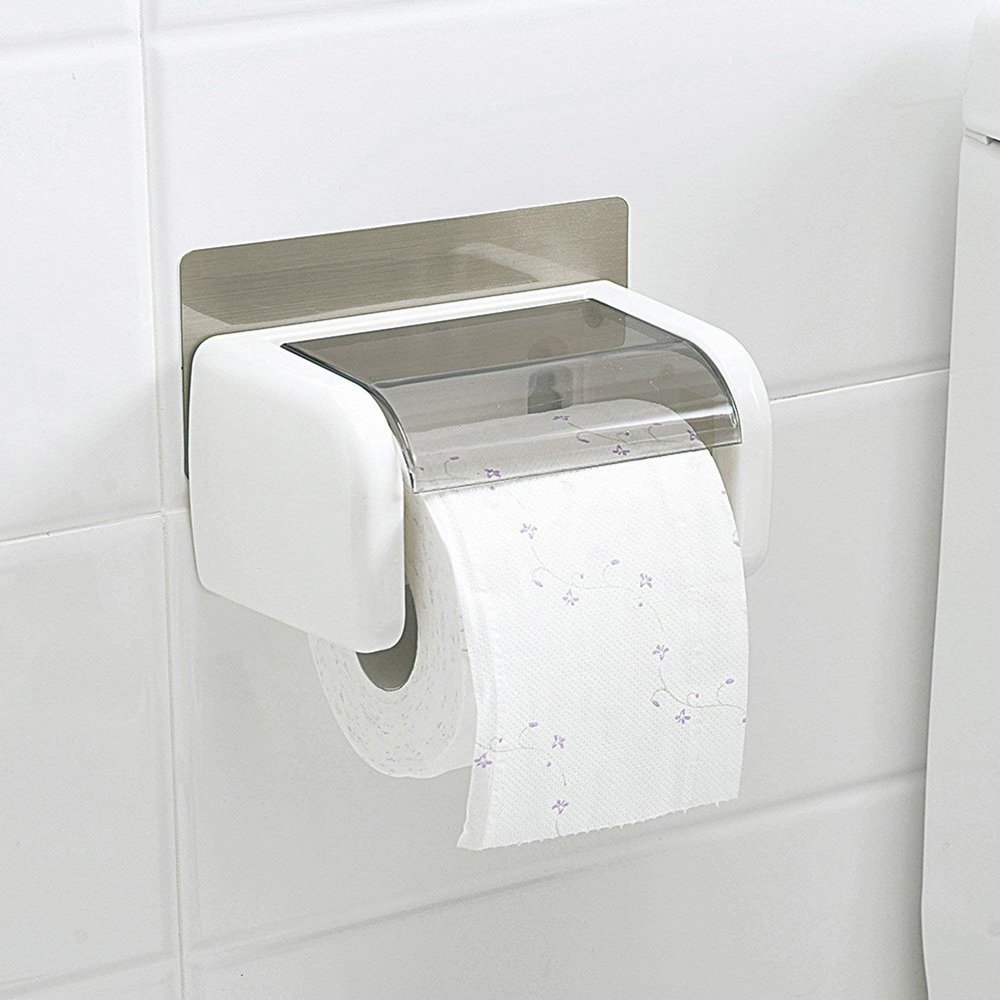 YOGI Store Magic Sticker Series Self Glass and Metal Bathroom Toilet Tissue Paper Roll Holder Dispenser (White)