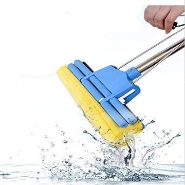 VENIVA Stainless Steel Super Water Absorbent Double Roller Sponge Floor Mop/Wet Mop Quick Dry - 1 Pc (Random Color)