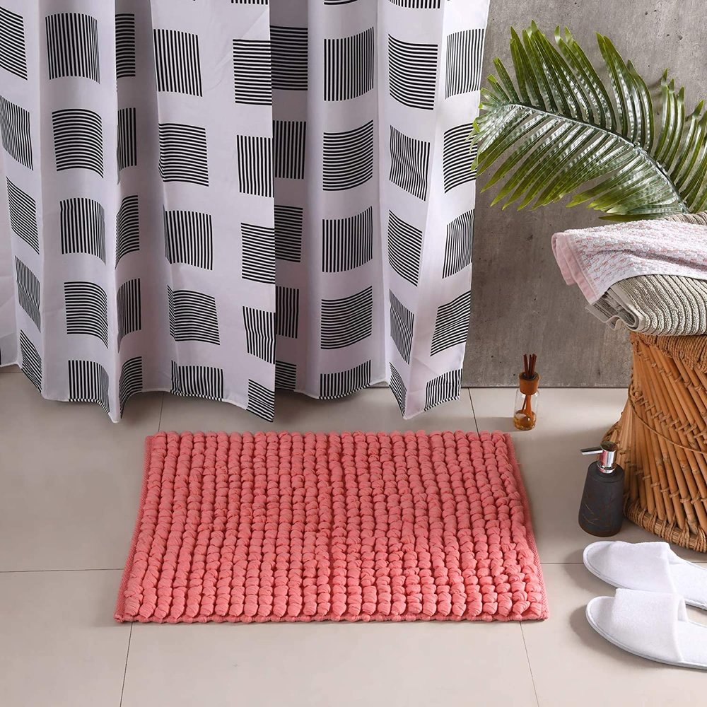 Democracy Home Cotton Bathroom Mat with and Non Slip, Anti-Skid, Kitchen Mats for Floor, Antislip Door Mats for Home with Extra Soft and Absorbent Water, Machine Washable, 1800 GSM, 45x65 cm, Pink