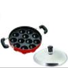STEEPLE Non Stick Aluminium Appam Maker Pan | 12 Cavity Appam Pan | Pancake Maker | Appam Maker with Side Handle Lid Cover - Red view 1