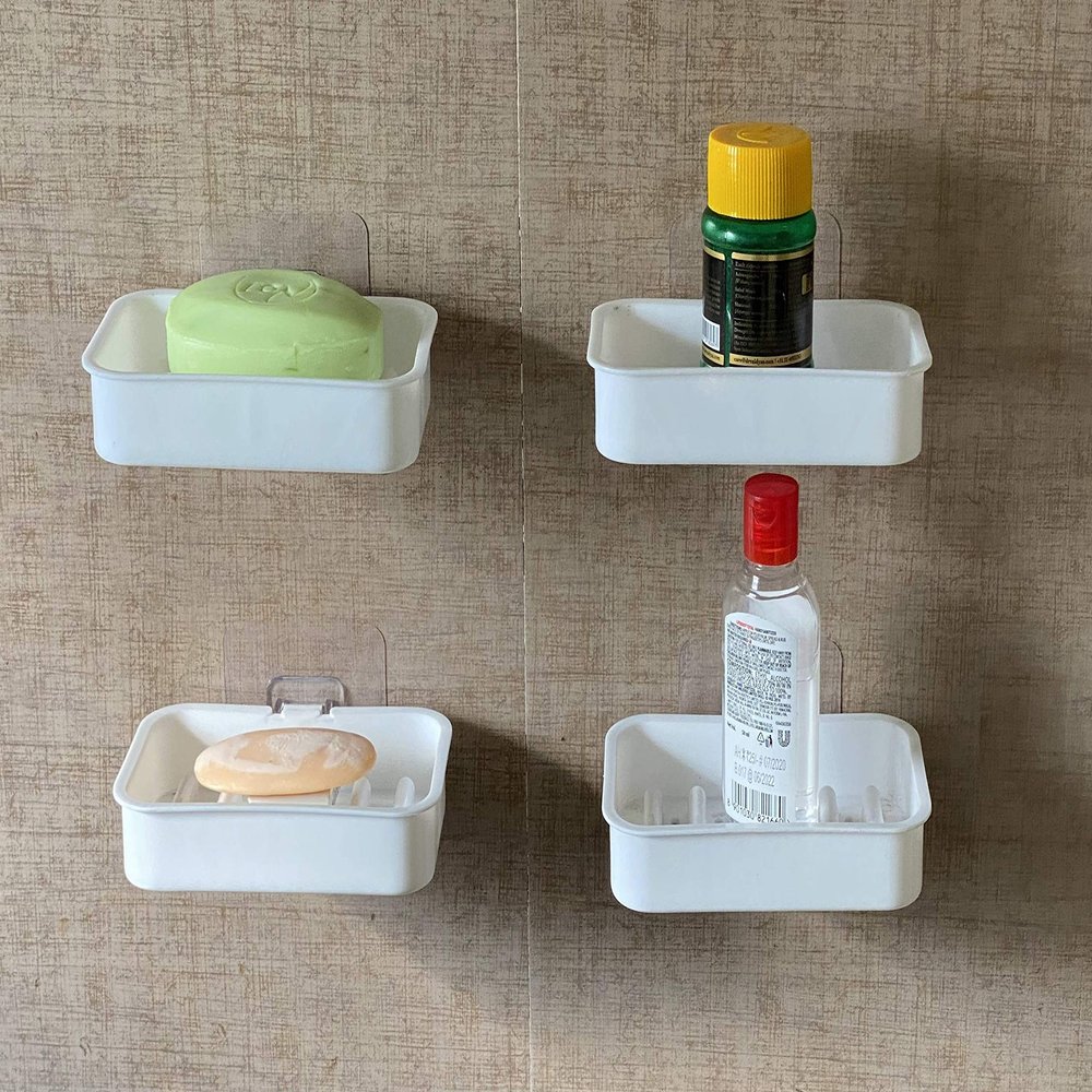 FosCadit 4Pcs Super Adhesive Sticker Soap Stand Holder Wall Mounted Shower Soap Stand for Bathroom and Kitchen (Multicolor) (4Pcs Set)