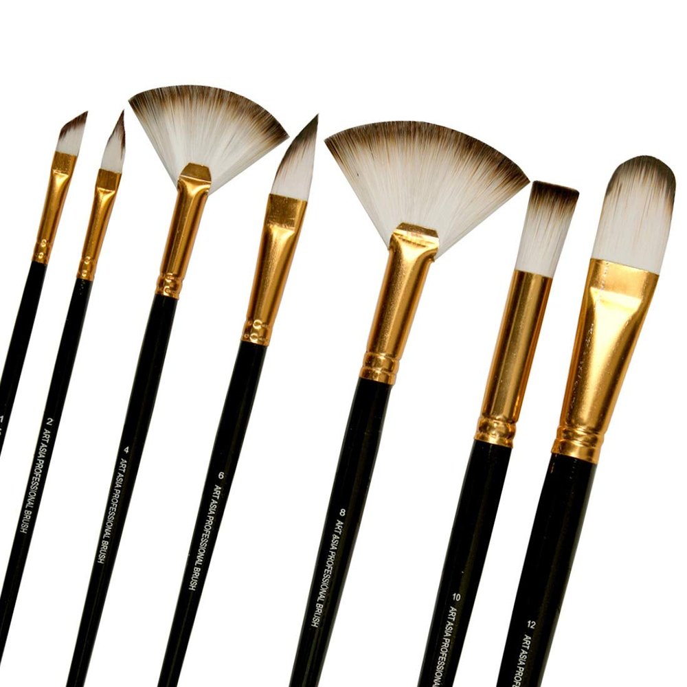 Art Asia Exotic Mix Synthetic Hair Paint Brush Set of 7 Pc for Acrylic, Watercolor, Gouache Painting(Wood)