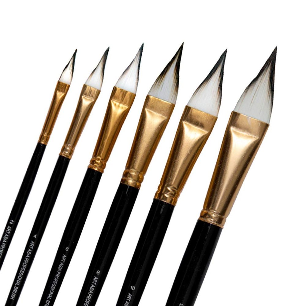 Art Asia Cat's Tongue 6 pc Synthetic White Hair Brushes Set for Acrylic, Watercolor and Gouache Painting(Wood)
