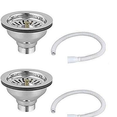 Rudraksha Stainless Steel Waste Coupling for Sink/Wash Basin with PVC Waste Pipe for Wash Basin/Kitchen Sink, 4 Inch (Silver) Pack of 2