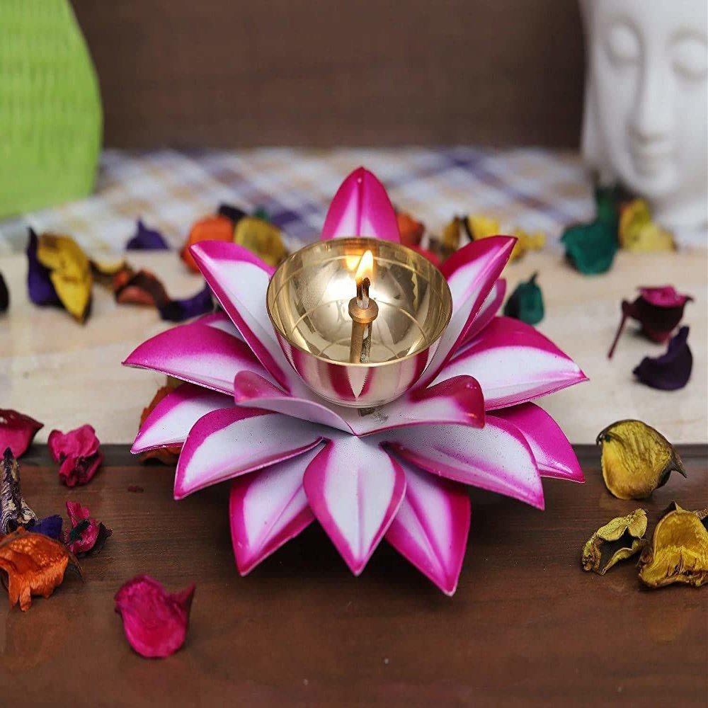 Collectible India Diya for Puja Diwali Decoration Items Brass Lotus Kamal Diyas Oil Lamp Stand for Pooja Room Home Diwali Decorations Items/Diwali Lights/Festive Diya