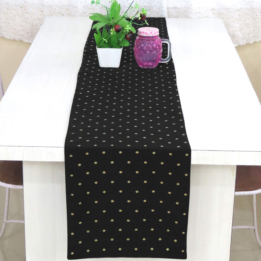 Riara Art Silk Banarsi Brocade Traditional Table Runner for Dining Table 4 & 6 Seater Table Cloth Rectangle Coffee Table Cloth 72x12 Inches (183 x 31 cm) (Black)