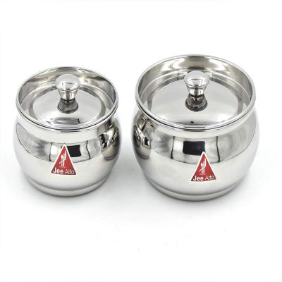 Jee Alto Stainless Steel Round Apple Multipurpose Container/Serving Dish/Storage Pot Small Set Of 2 Pcs(300Ml, 425 Ml) - Silver