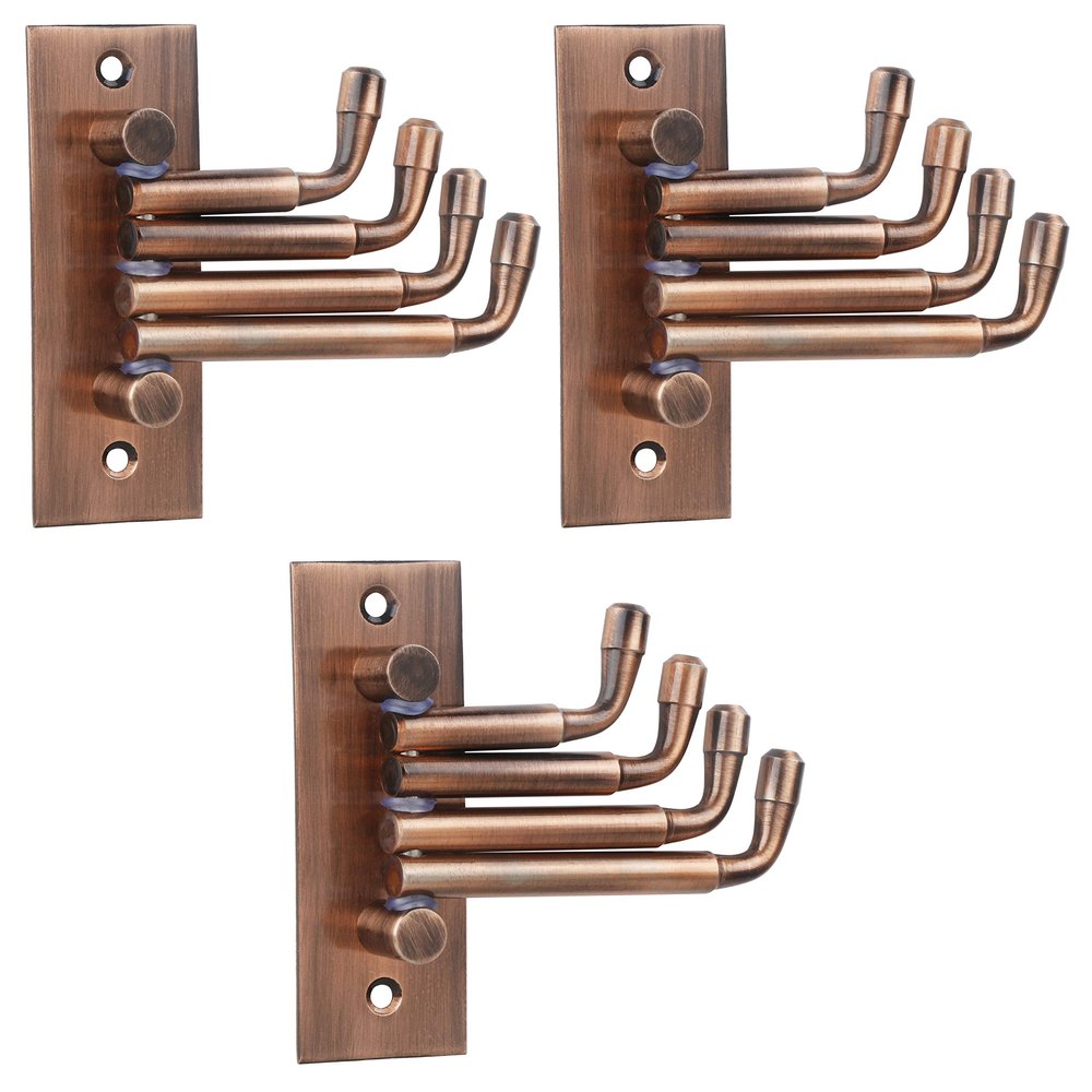 DOCOSS -Pack of 3-Stainless Steel Flexible 4 Pin Bathroom Hooks Cloth Hanger Wall Hook Door Robe Hooks for Hanging Keys,Clothes,Towel Steel Hook (Rose-Gold)