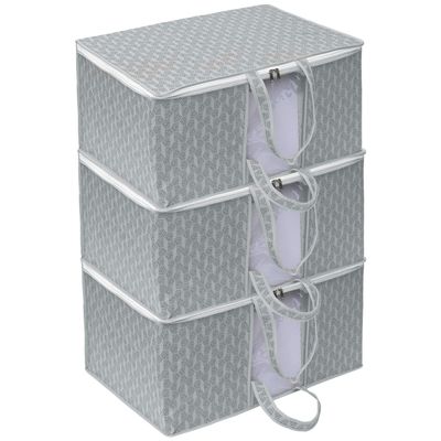 HomeStrap Printed Front Handle Underbed Storage Bag/Organizer/Blanket Cover (Grey, Pack Of 3, Non-Woven) (Shark Tank Product), 44 Centimeters, 30 Centimeters