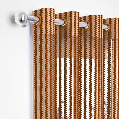Soulful Creations Beautiful Sheer Strip String Net Tissue Polyester Curtains for Window 5 Feet, Pack of 2, (Golden, 5 Feet)
