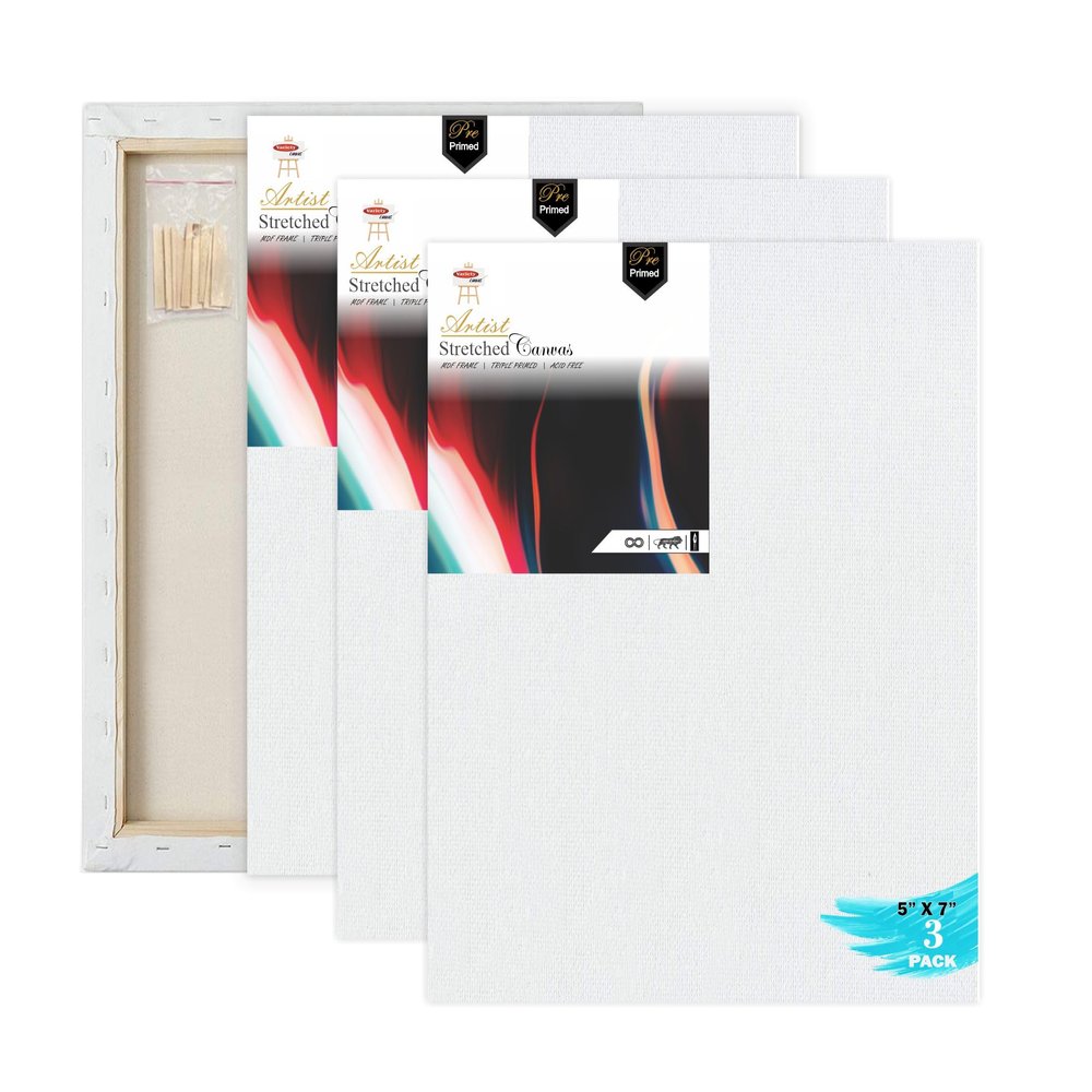 Variety Canvas 10 Oz Primed Cotton Pre Stretched Canvas with Wooden Frame - Multi Size (3, 5 X 7 INCH)